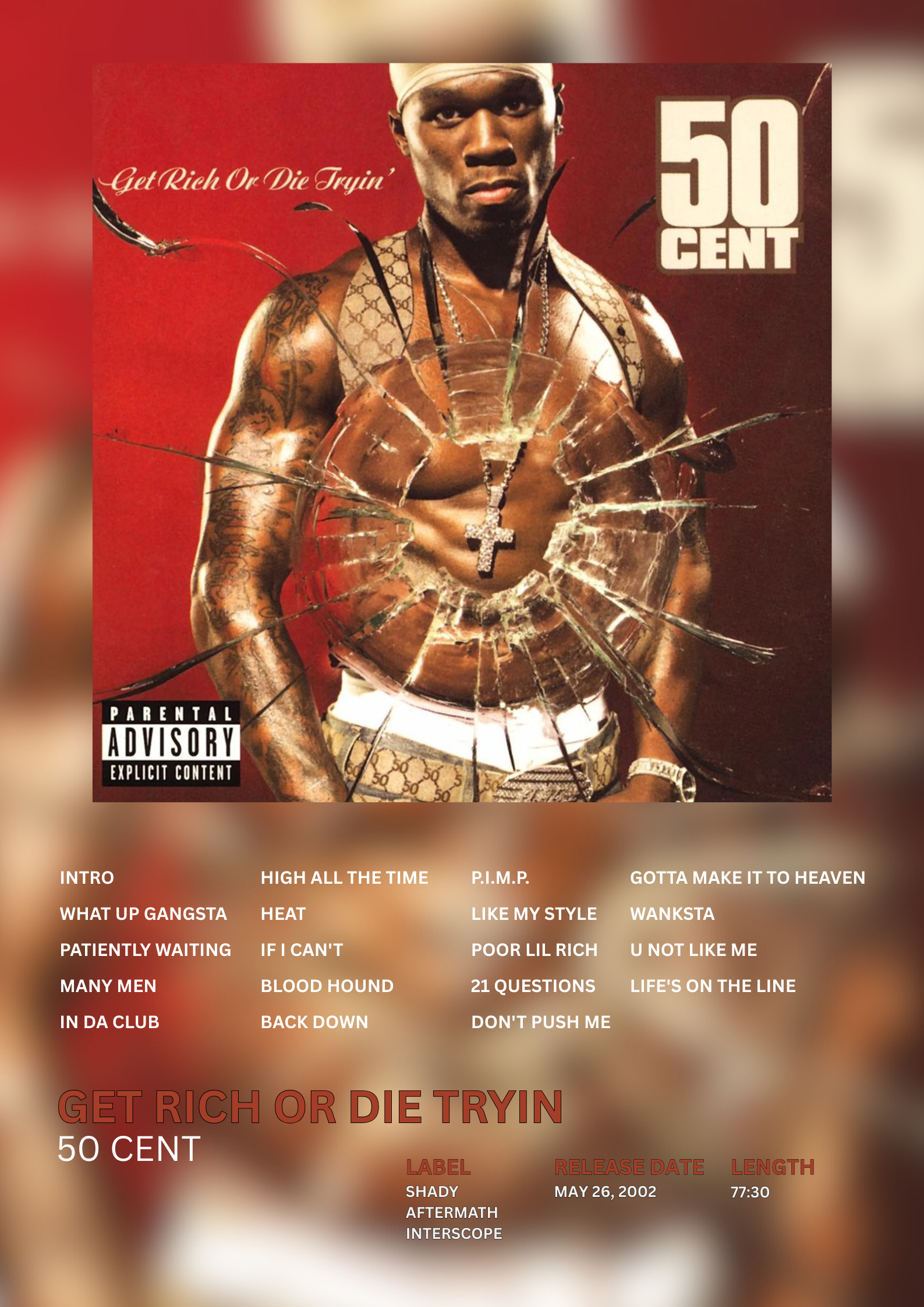 50 CENT - Get Rich Or Die Tryin Album Poster #2