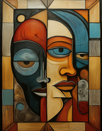 No. 27 Abstract Faces – Dual Portrait Modern Art Print