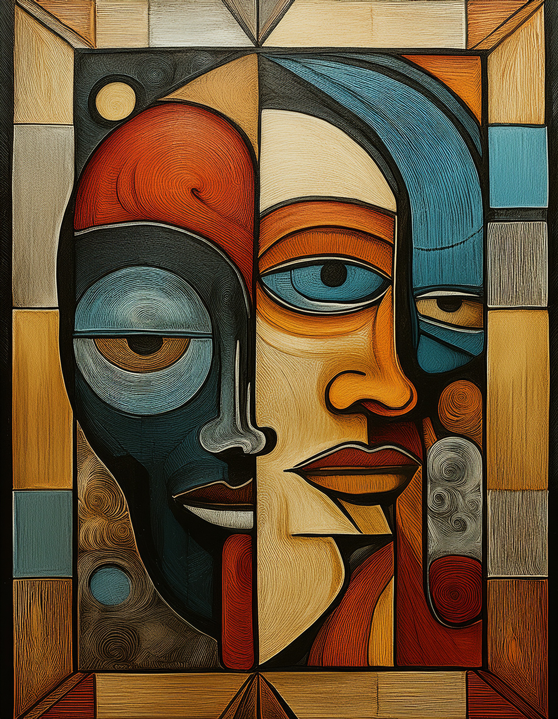 No. 27 Abstract Faces – Dual Portrait Modern Art Print